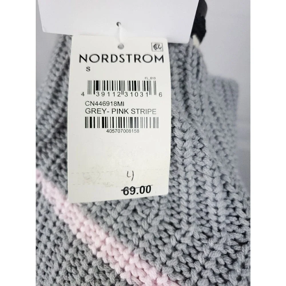Caslon Shaker Mock Neck Sweater In Grey- Pink‎ Stripe S cozy warm 365